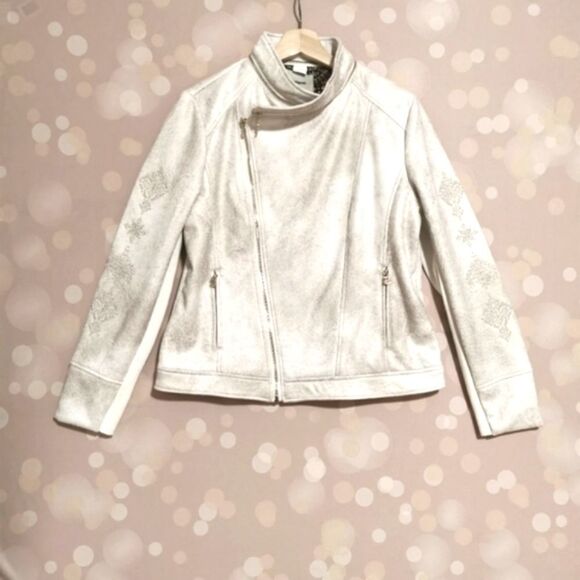 🇪🇸Desigual 46 off-white vegan edgy spring leather Biker jacket - Picture 2 of 8